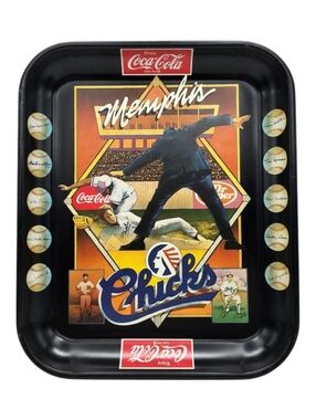 Vintage 1984 MEMPHIS CHICKS Baseball COCA-COLA Metal Serving Tray